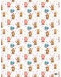 Wrapping Paper - WP4964-HAL011 - Brown Teddy Bear with Baloons, Flowers